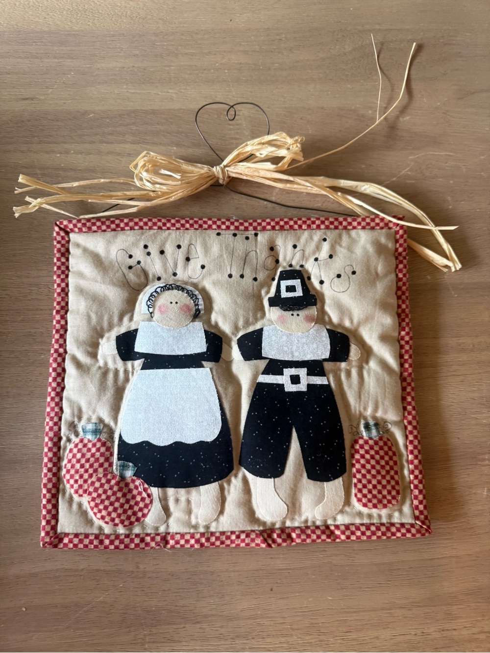 Handmade vintage quilted thanksgiving wall hanging - cottage core decor